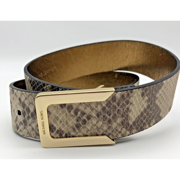 Michael Kors Leather Snakeskin Print Belt Womens Gray Gold Size Small - Picture 1 of 7